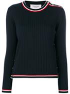 Thom Browne - Striped Trim Jumper - Women - Wool - 42, Blue, Wool