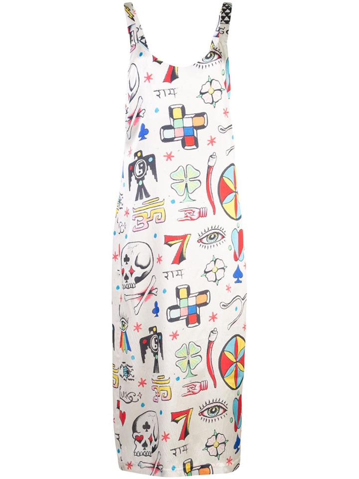 The Elder Statesman Betony Motif-print Slip Dress - White