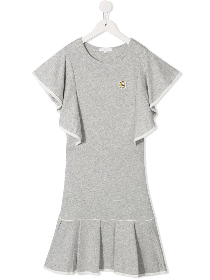 Chloé Kids Ruffled Marl T-shirt Dress - Grey
