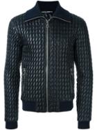 Dolce & Gabbana Padded Bomber Jacket, Men's, Size: 52, Blue, Polyamide/sheep Skin/shearling/polyester