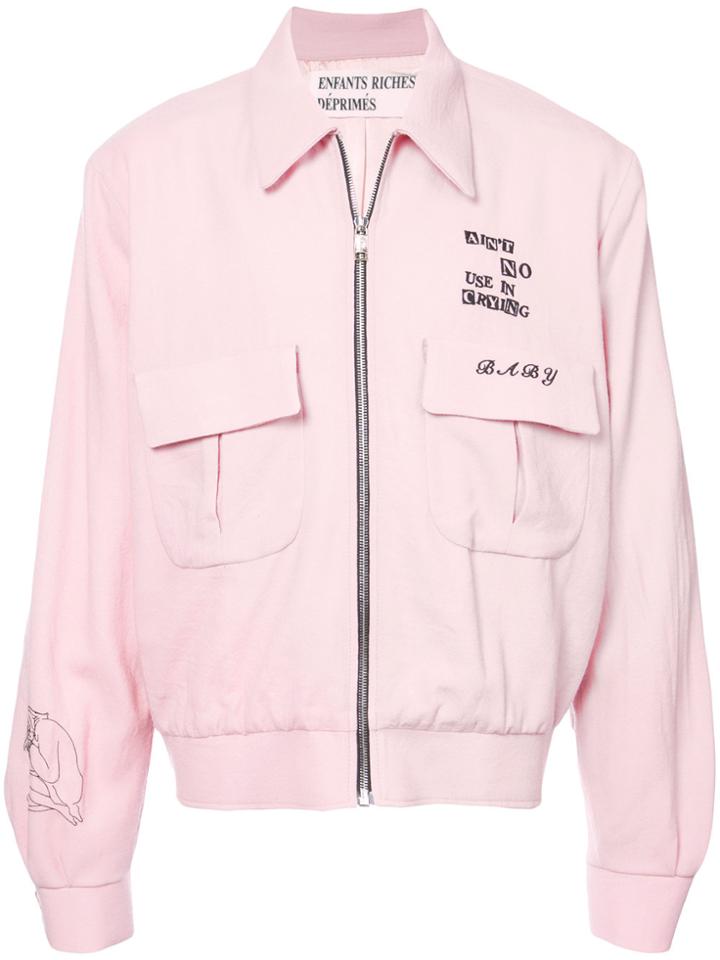 Enfants Riches Déprimés Slogan Zipped Bomber Jacket - Pink & Purple