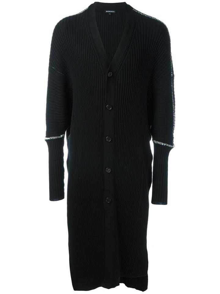 Ann Demeulemeester Rib Knit Cardigan, Men's, Size: Medium, Black, Cotton/cashmere