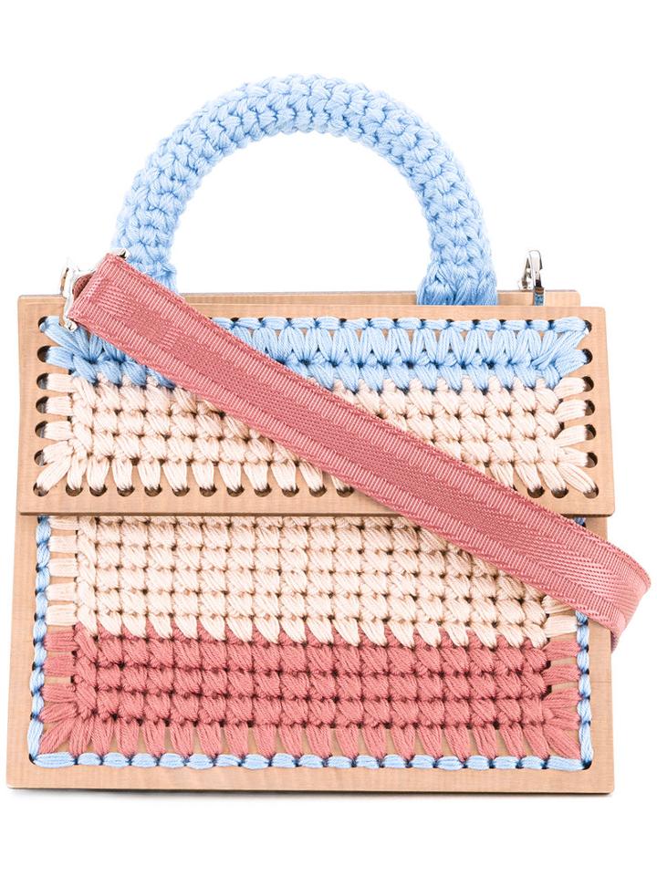 7ii Woven Panel Shoulder Bag, Women's, Blue, Acrylic