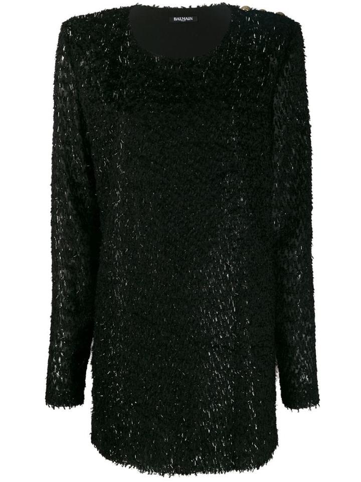 Balmain Metallic Fringed Short Dress - Black