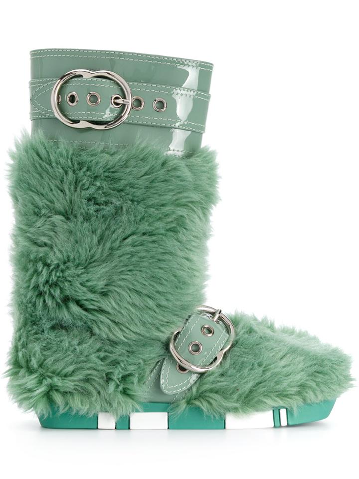 Miu Miu Faux Fur Mid-calf Boots - Green