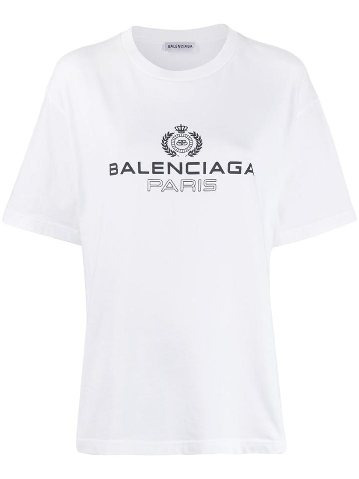 Balenciaga Logo Embroidered T-shirt - White
