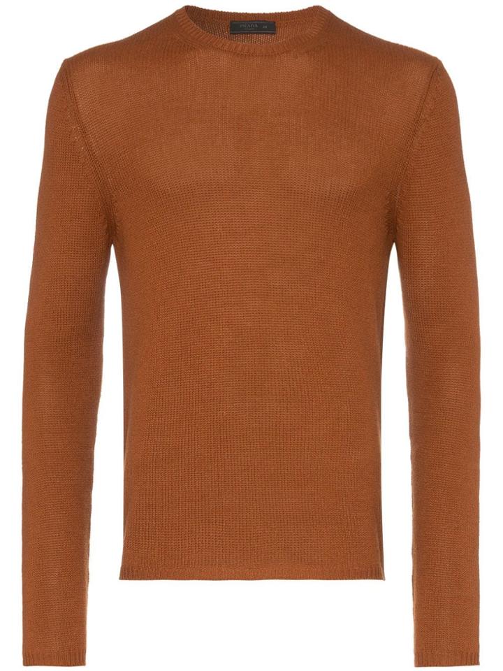 Prada Brown Knitted Slim Fit Cashmere Jumper