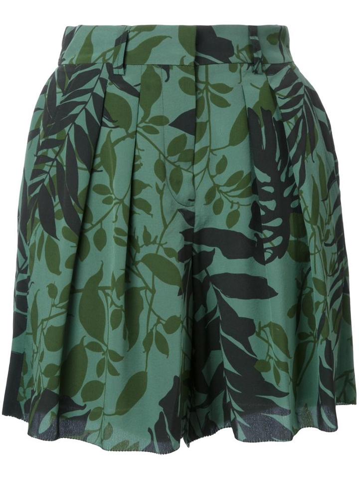 Scanlan Theodore 'cdc' Tropical Print Pleated Shorts, Women's, Size: 8, Green, Silk