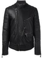Ribbed Panel Biker Jacket, Men's, Size: Large, Black, Viscose/polyester/lamb Skin, Philipp Plein