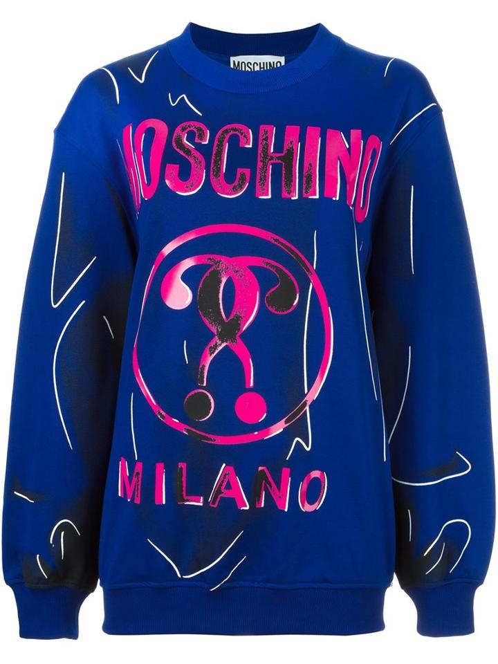 Moschino Trompe-l'ail Logo Sweatshirt, Women's, Size: 40, Blue, Cotton/polyester/rayon/other Fibers