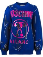 Moschino Trompe-l'ail Logo Sweatshirt, Women's, Size: 40, Blue, Cotton/polyester/rayon/other Fibers