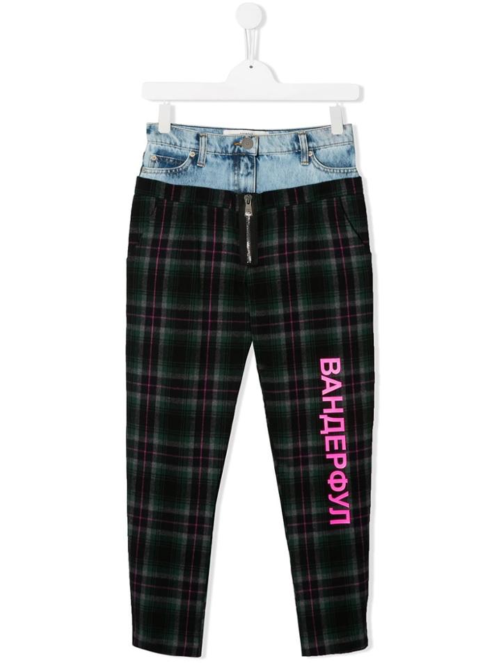 Natasha Zinko Kids Teen Checked Print Trousers - Green