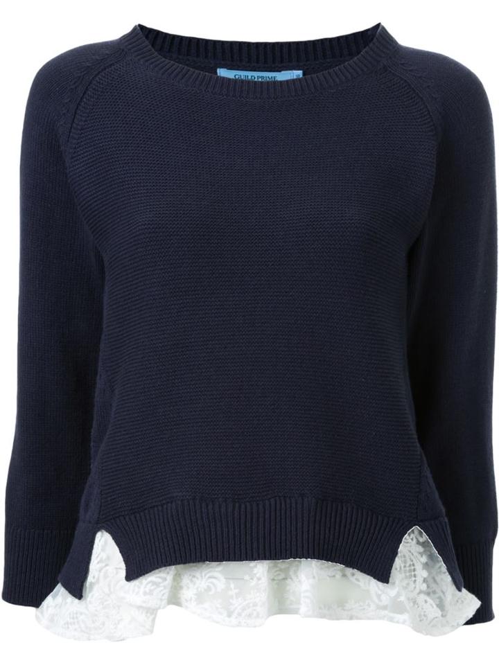 Guild Prime Crew Neck Lace Insert Jumper, Women's, Size: 36, Blue, Cotton/acrylic