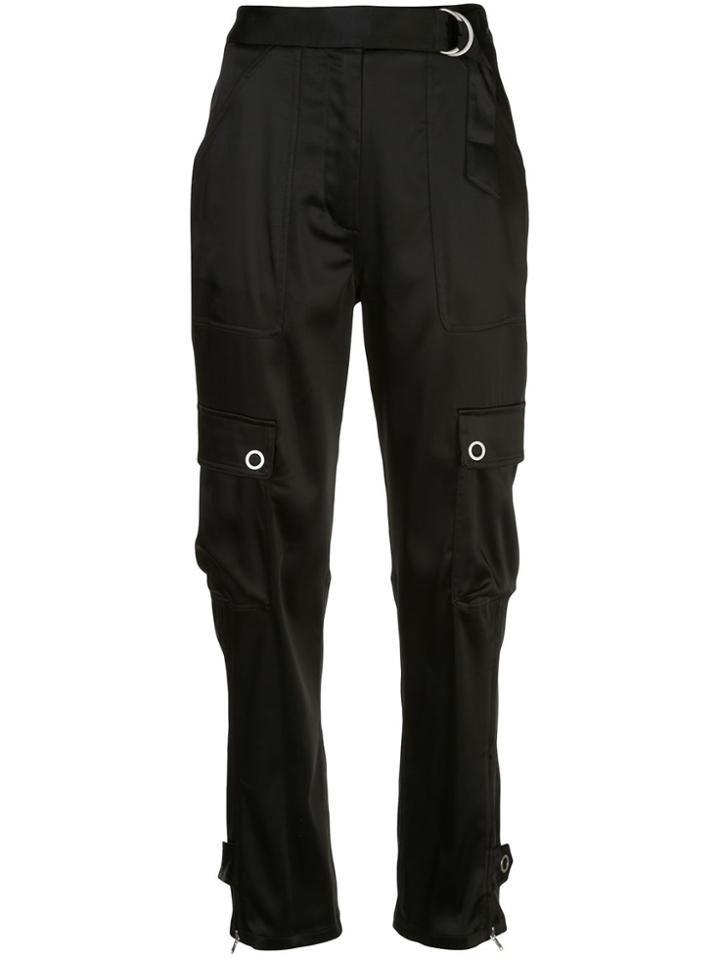 Jonathan Simkhai High-waisted Satin Cargo Trousers - Black