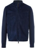 Canali Panelled Windbreaker Jacket, Men's, Size: 52, Blue, Leather/polyamide/wool