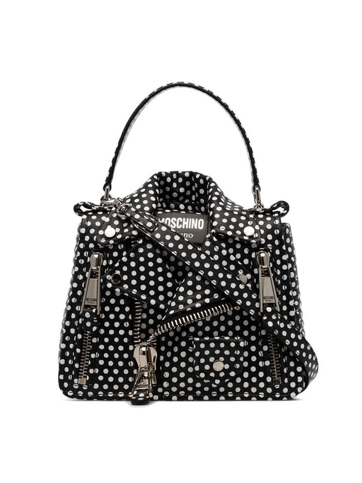 Moschino Black And White Polka Dot Leather Jacket Shoulder Bag