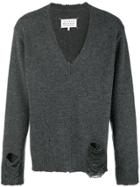 Maison Margiela Distressed V-neck Sweater - Grey