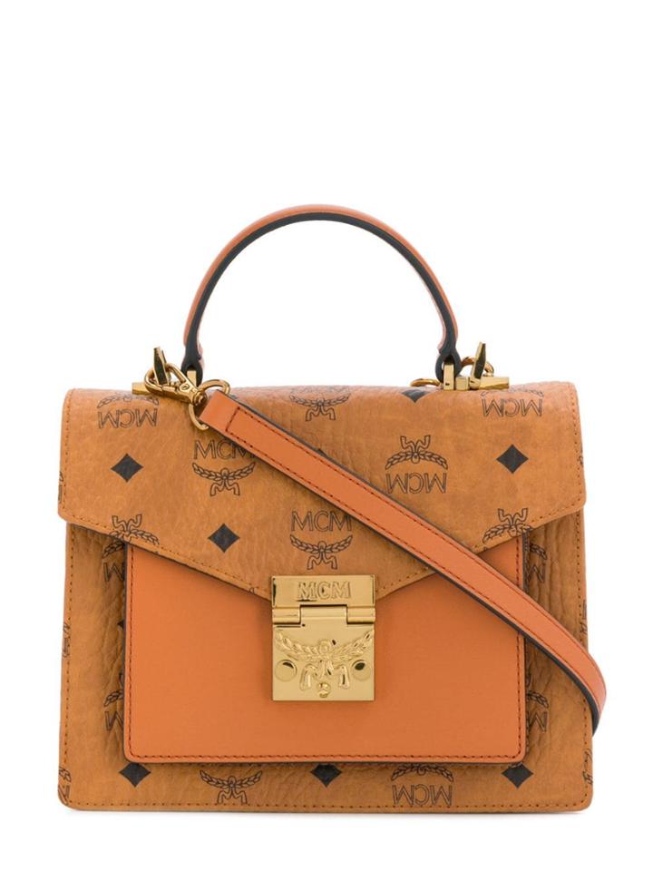 Mcm Logo Print Satchel - Brown