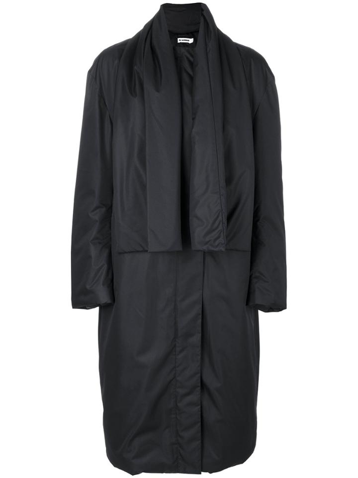Jil Sander Scarf Neck Oversized Coat - Black