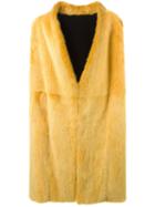 Liska Long Sleeveless Coat, Women's, Size: Large, Yellow/orange, Mink Fur/lamb Fur/leather