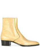 Saint Laurent Wyatt Metallic Finish Ankle Boots - Gold