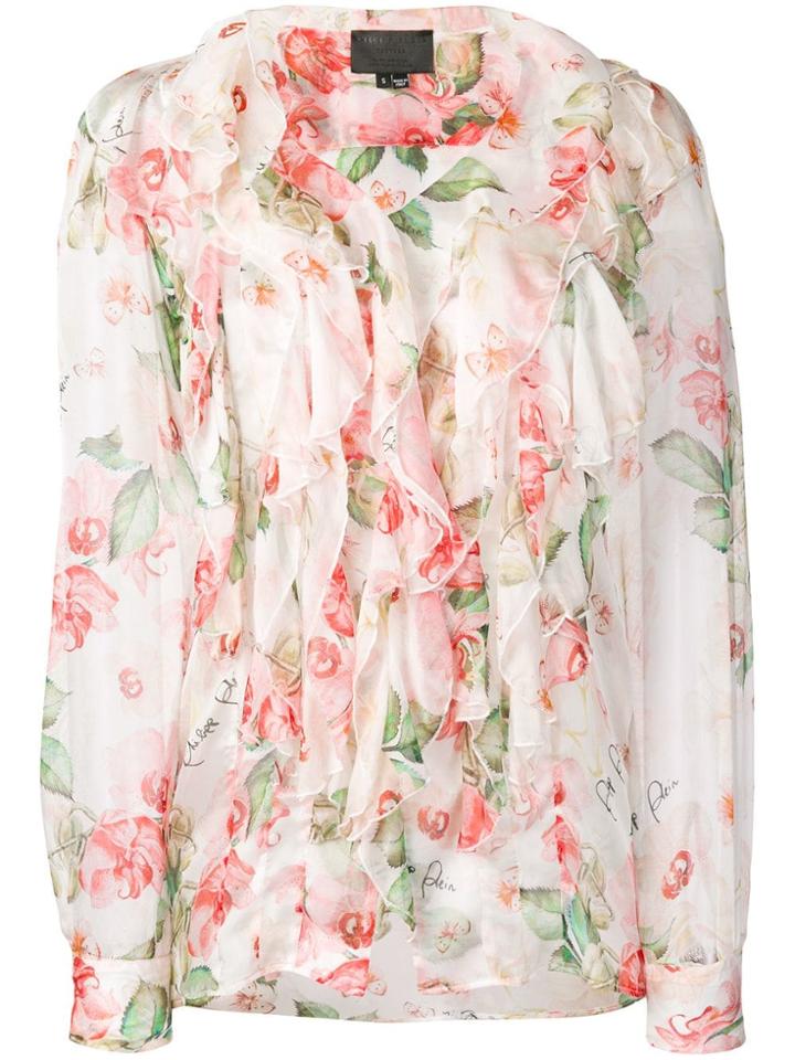 Philipp Plein Floral Ruffled Blouse - White