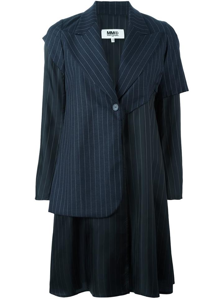 Mm6 Maison Margiela Pinstripe Coat, Women's, Size: 38, Blue, Cupro/viscose/wool