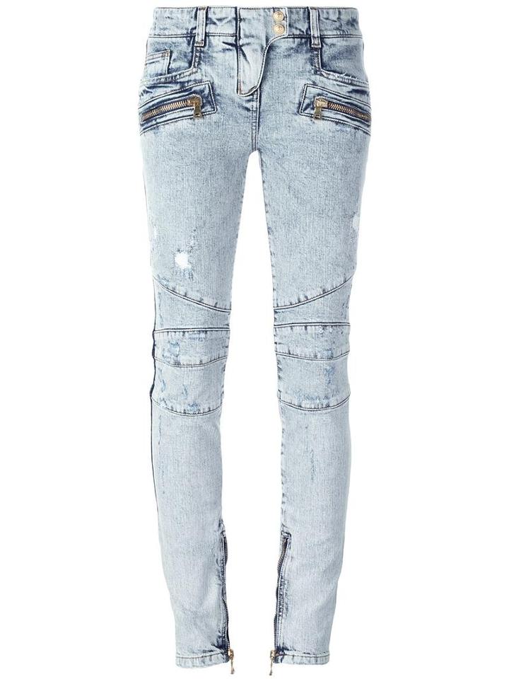 Balmain Biker Jeans, Women's, Size: 40, Blue, Cotton/spandex/elastane