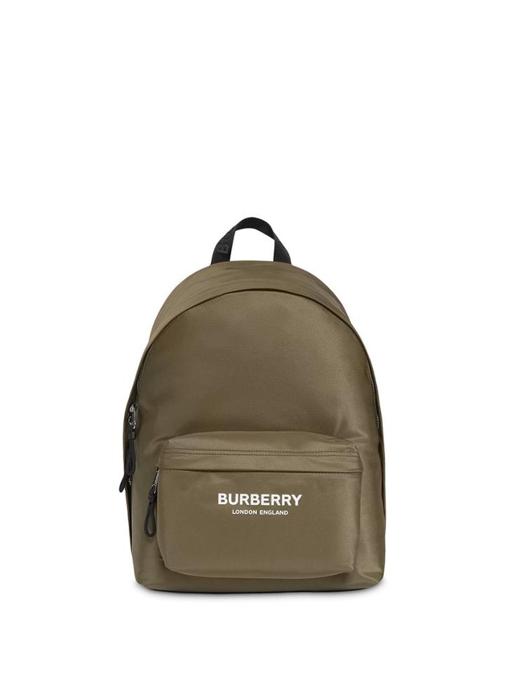 Burberry Logo Print Nylon Backpack - Green