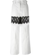 Sacai Lace Insert Palazzo Pants, Women's, Size: 2, White, Polyester/cotton/cupro/nylon