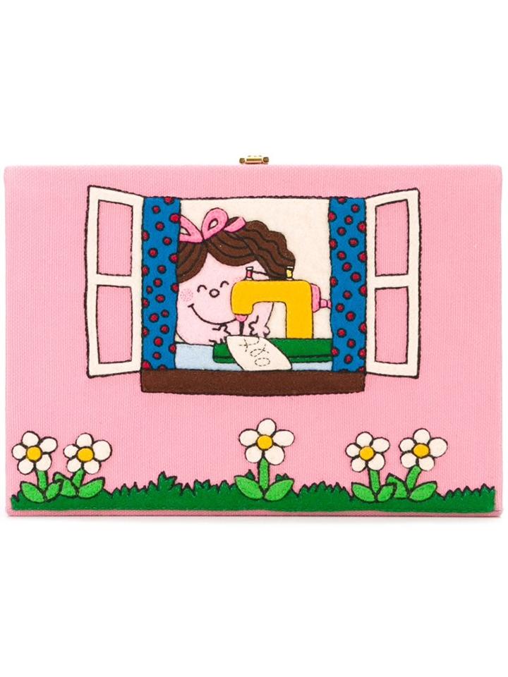 Olympia Le-tan Felt Patch Book Clutch, Women's, Pink/purple