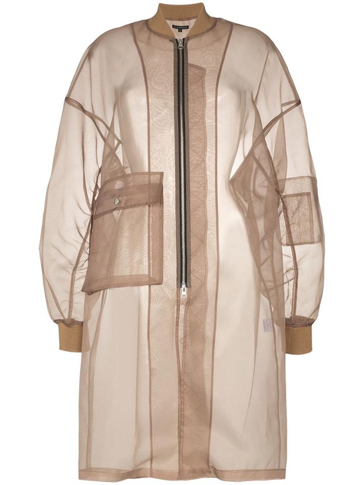 Blindness Transparent Knee Length Bomber Jacket - Brown