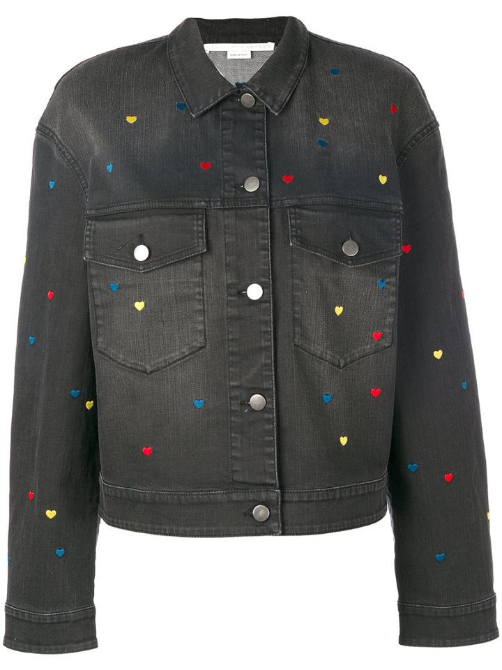 Stella Mccartney - Denim Heart Embroidered Jacket - Women - Cotton/polyester/spandex/elastane - 38, Black, Cotton/polyester/spandex/elastane
