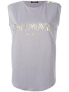 Balmain Logo T-shirt, Women's, Size: 40, Grey, Cotton