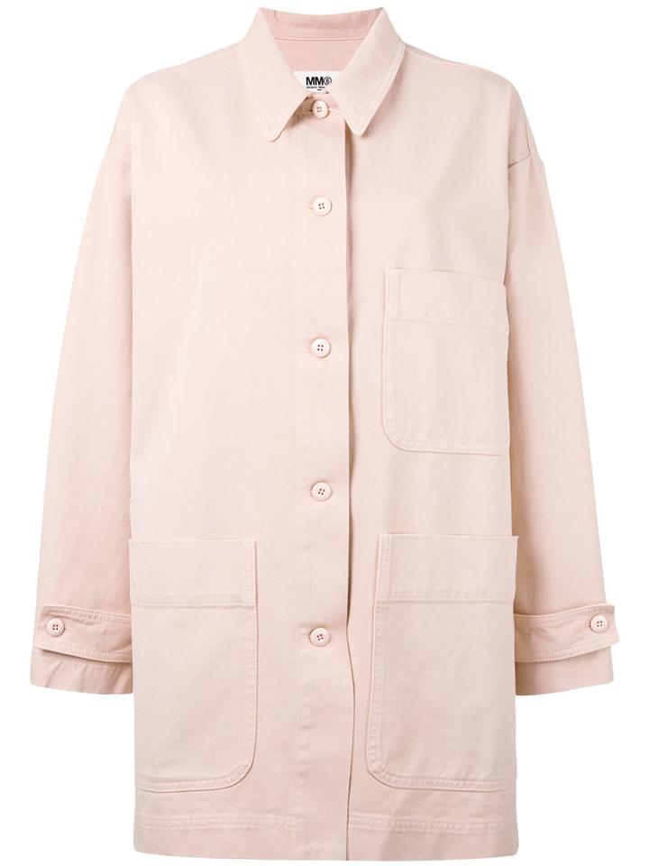 Mm6 Maison Margiela - Multi-pockets Oversized Coat - Women - Cotton - 42, Pink/purple, Cotton