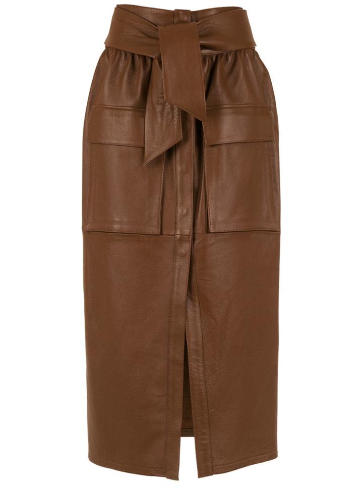 Cruise Leather Midi Skirt - Brown