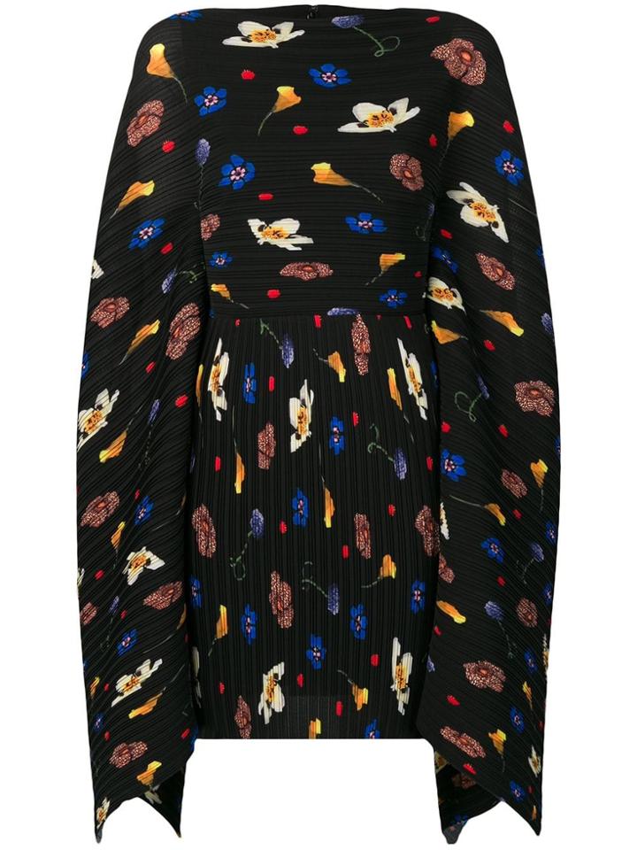 Solace London Floral Print Pleated Dress - Black