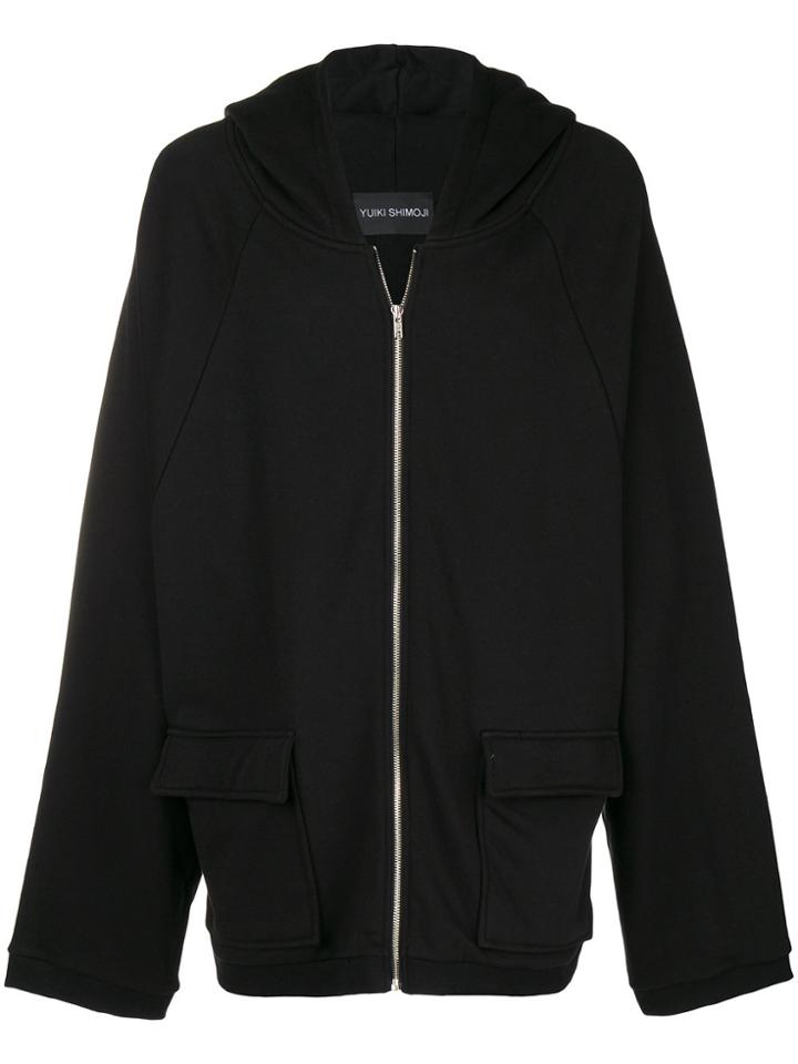 Yuiki Shimoji Floral Print Oversized Zipped Hoodie - Black