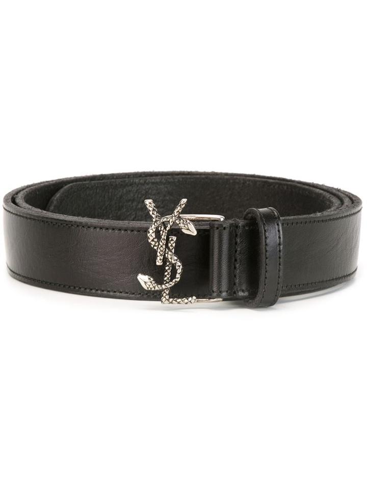 Saint Laurent Monogram Buckle Belt, Women's, Size: 75, Black, Calf Leather