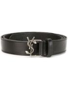 Saint Laurent Monogram Buckle Belt, Women's, Size: 75, Black, Calf Leather