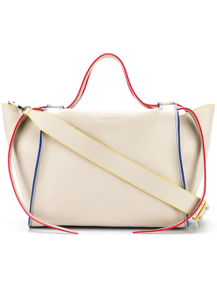 Elena Ghisellini Contrast Stripe Detail Tote - Nude & Neutrals