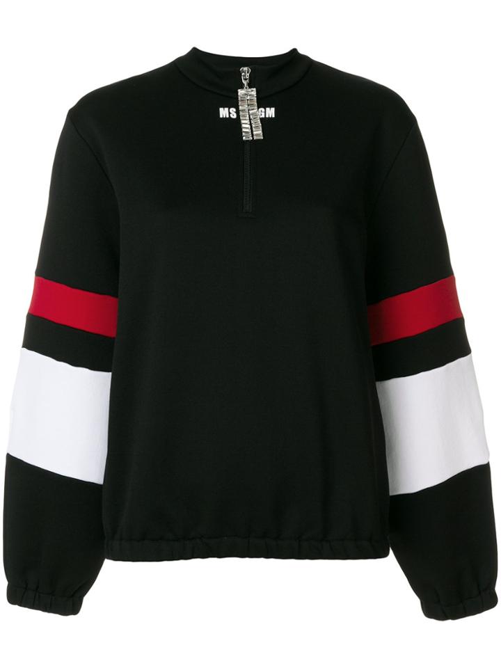 Msgm Zip Collar Striped Sleeve Sweatshirt - Black