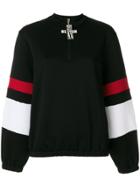Msgm Zip Collar Striped Sleeve Sweatshirt - Black