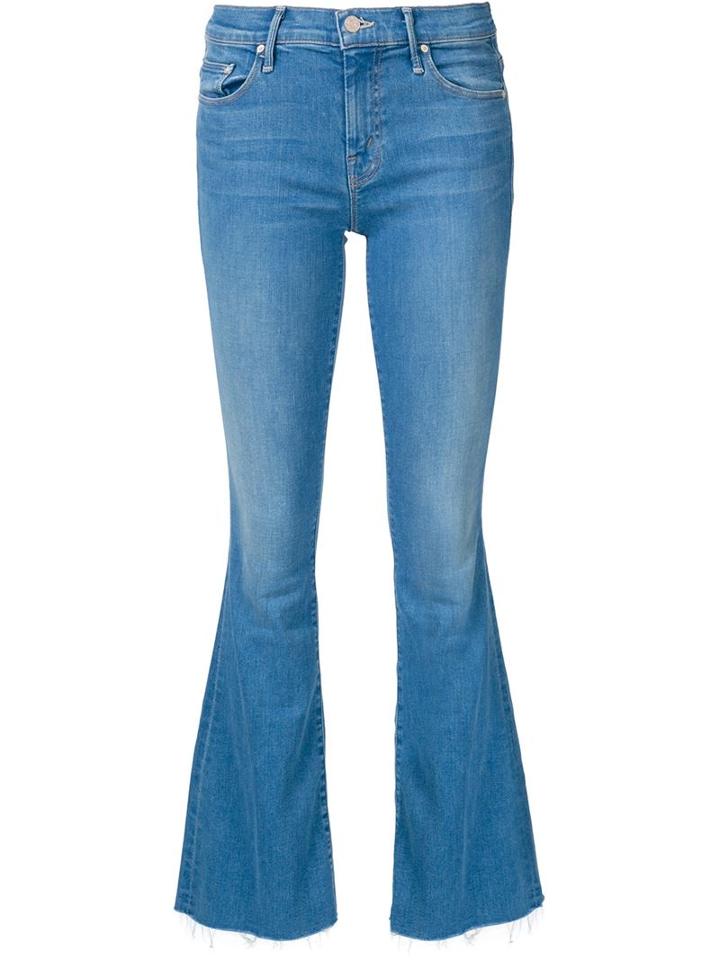 Mother Frayed Hem Flared Jeans, Women's, Size: 31, Blue, Cotton/polyester/spandex/elastane