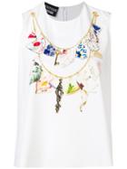 Boutique Moschino Jewel Neck Printed Top - White
