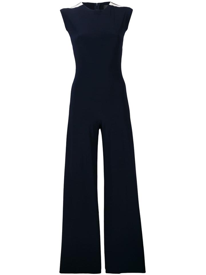 Norma Kamali Racing Stripe Flare Jumpsuit - Blue