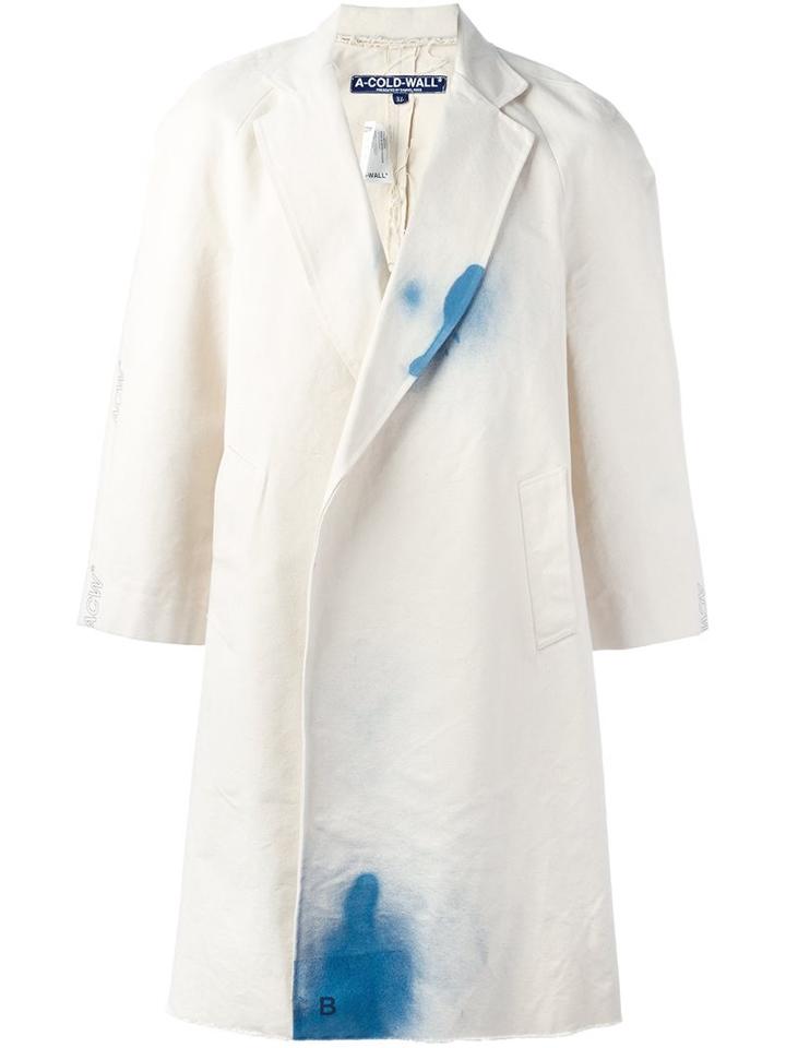 A-cold-wall* Stain Effect Overcoat, Men's, Size: Xl, Nude/neutrals, Cotton