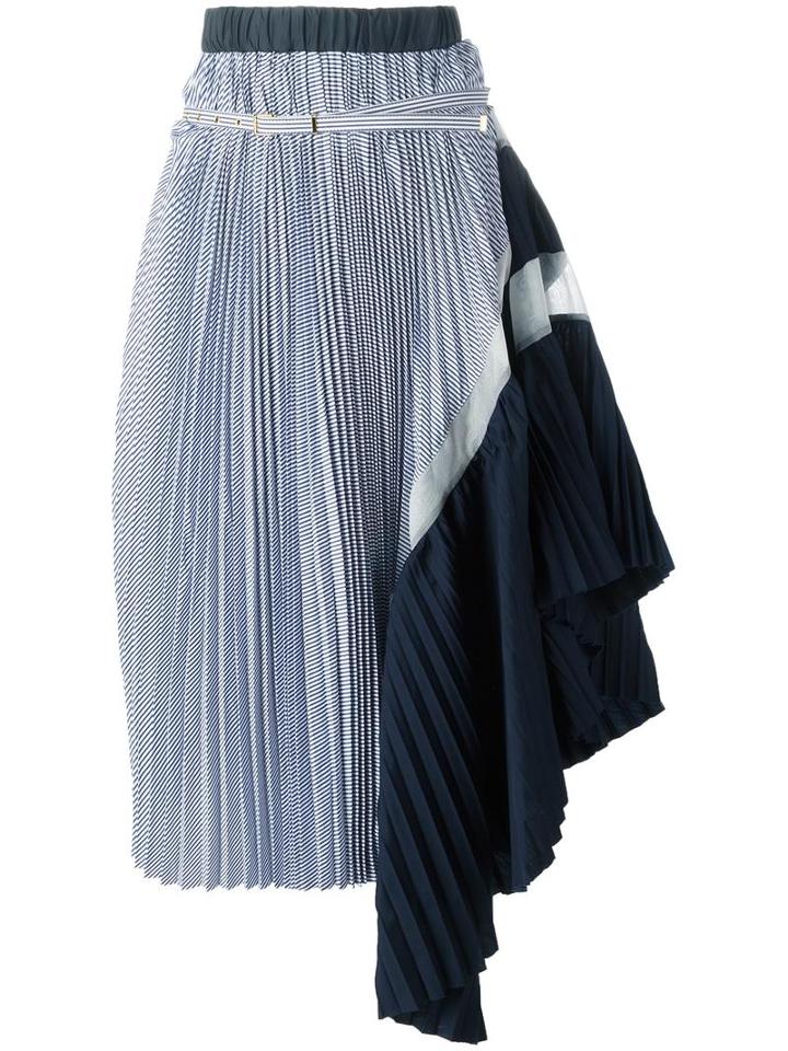 Sacai Asymmetric Pleated Skirt, Women's, Size: 1, Blue, Cotton/polyester/cupro