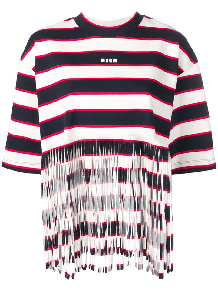 Msgm Striped Fringed T-shirt - Black