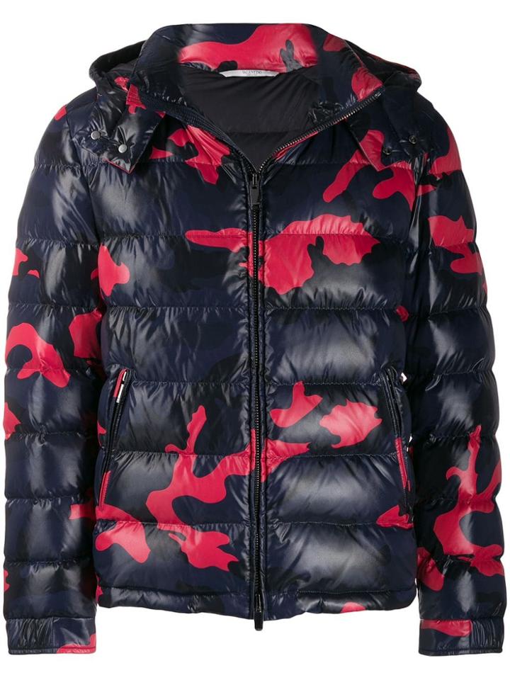 Valentino Camouflage Printed Padded Jacket - Blue